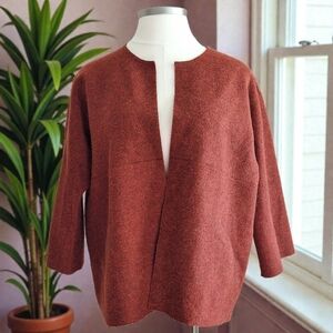 Eileen Fisher Felted Alpaca Wool Melange Boxy Jacket Open-Front Cardigan Cayenne